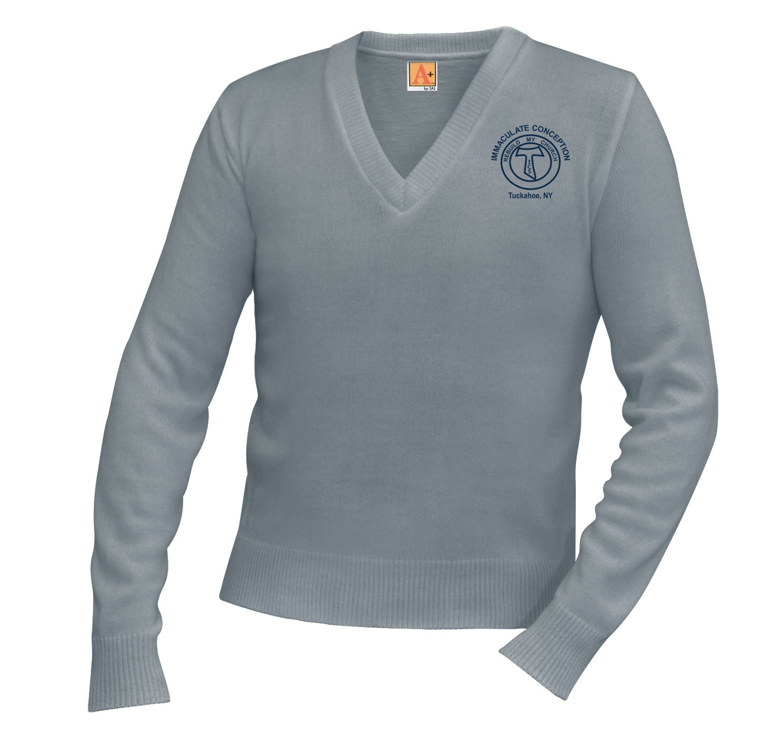 ICS Grey V-Neck w/ School Logo